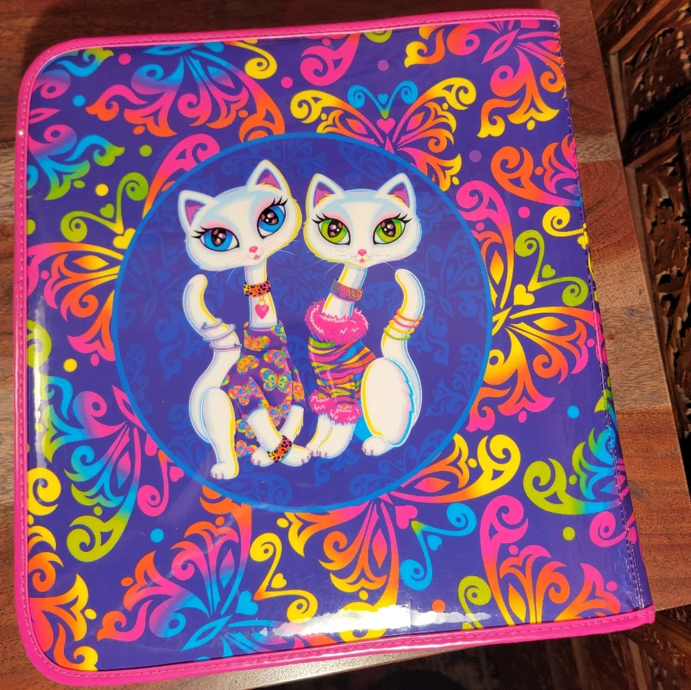 Vintage Y2K Lisa Frank Siamese Cats Roxi & Rollie Zipper 3 Ring Binder, Folders